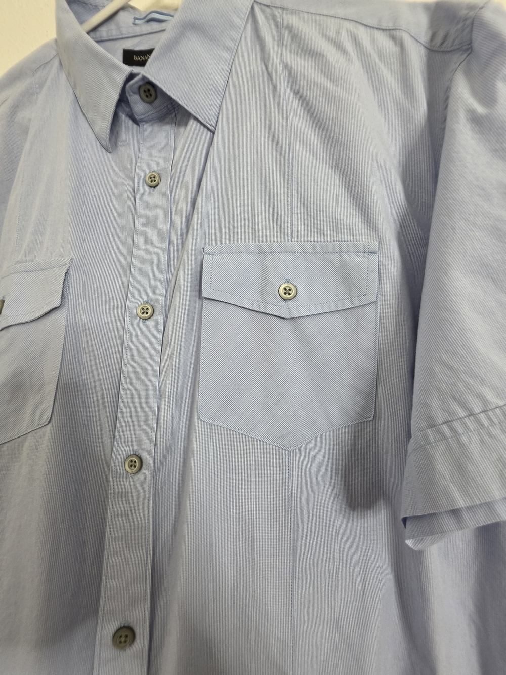Banana Republic Mens XL Blue Striped Short Sleeve Button Down Shirt Pocket - Picture 8 of 11